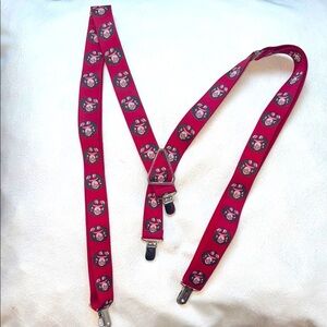 Vintage Red Cartoon Santa Christmas Character Holiday Party Festive Suspenders